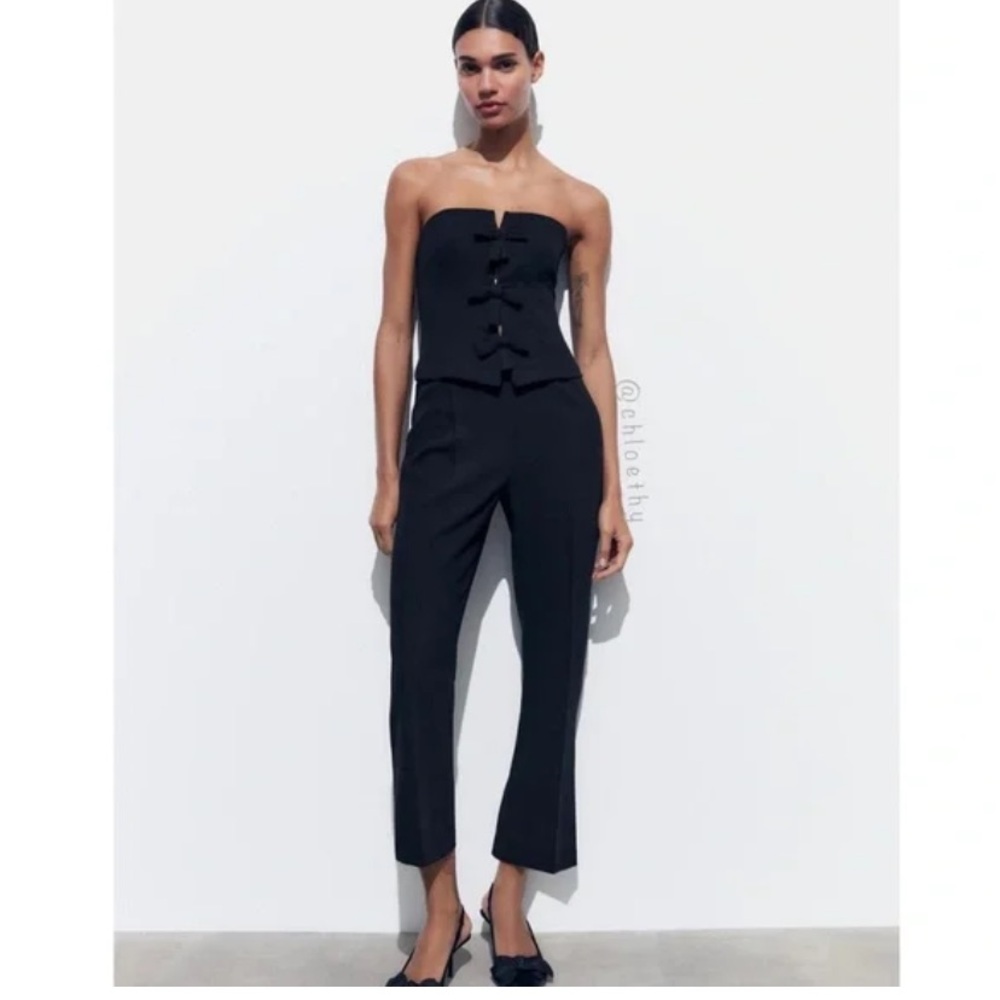 Zara Black Strapless bow Jumpsuit. XS. NWOT
